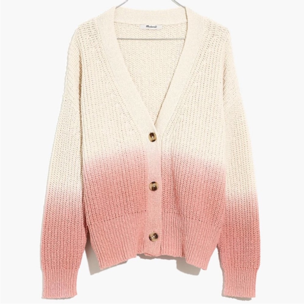 Madewell Courtland Dip Dyed Ombre Pink Chunky Knit Cardigan Sweater